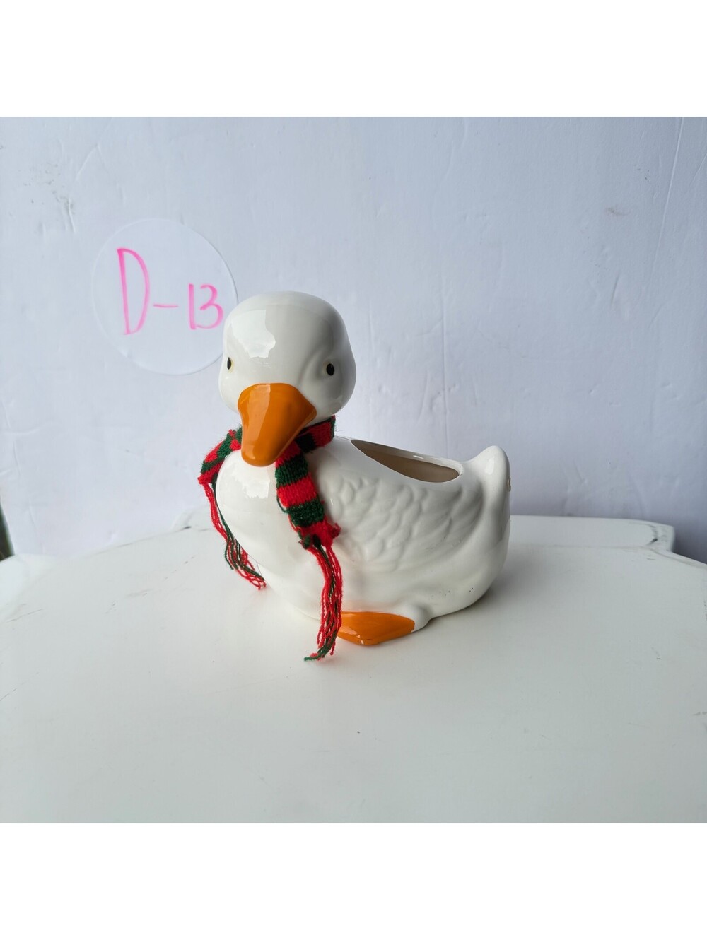 Vintage Ceramic Duck Planter with Scarf D-13